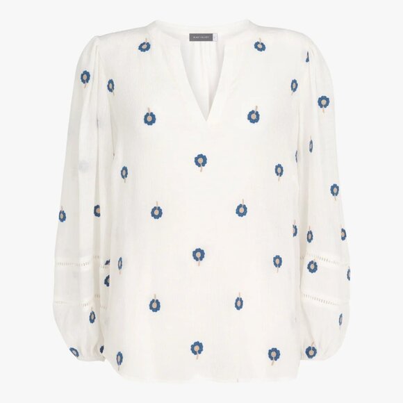 Mint Velvet White Ivory Floral Embroidered Top Volume Sleeves - Picture 4 of 13